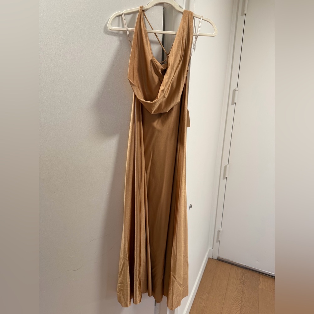 Sleeveless Draped Maxi Dress in Camel Brown - Picture 3 of 4